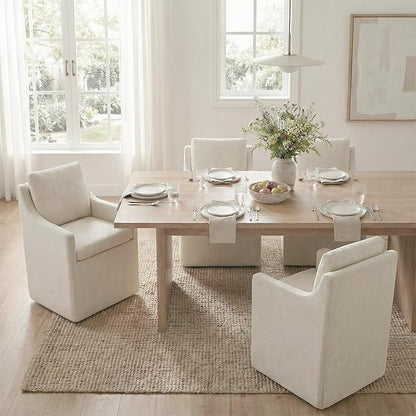KISLOT Upholstered Dining Chairs Set of 2, Modern Dining Room Chairs with Casters & Washable Cover, Rolling Accent Chair with Hidden Storage for Kitchen, Farmhouse, Living Room, Beige, 2 Box