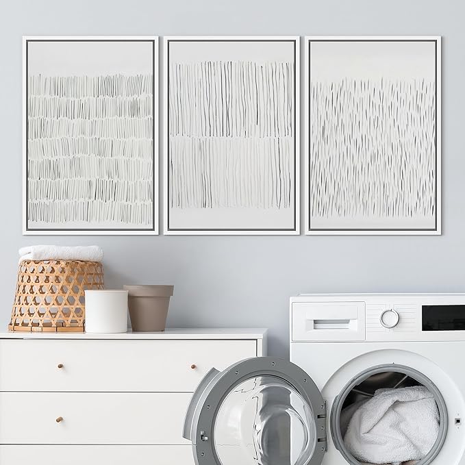 SIGNLEADER Framed Canvas Print Wall Art Set Minimalist Black and White Line Illustrations Minimal Decorative Bohemian Nordic for Living Room, Bedroom, Office - 24"x36"x3 WHITE