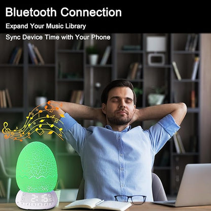 Dinosaur Egg Kids Clock/Decorative Lamp/Night Light/Bluetooth Speaker/White Noise Lullaby Machine 4 in1, 11 Colors Touch, Creative Gifts for Boys/Girls/Adult