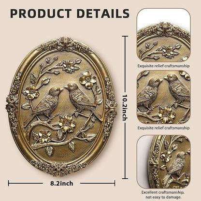 Vintage Bird Wall Sculpture,Antique Wall Decor,Retro Art Birds Sculpture,Hand Painted Wall Decoration with Embossed Couple Birds Design,Vintage Wall Decor for Living Room Bedroom Dining Room Hallway, Mothers Day Gifts