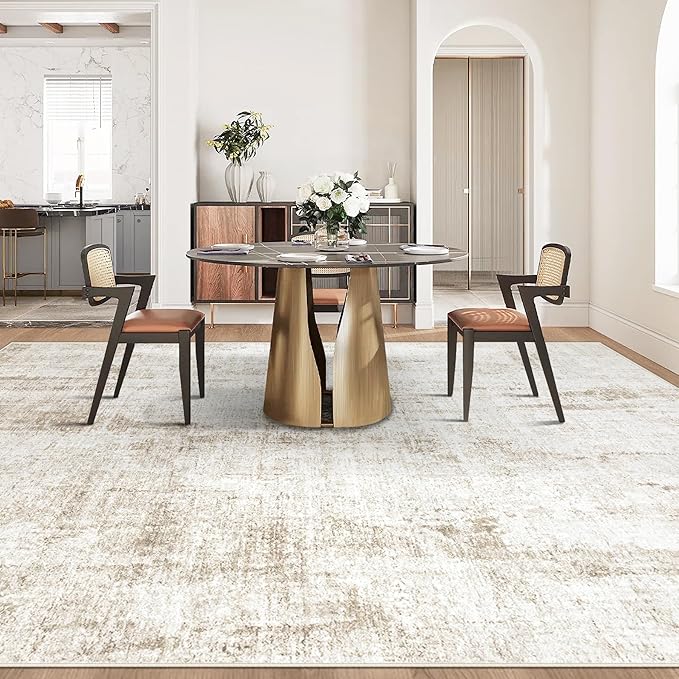 9x12 Area Rug for Living Room: Washable Abstract Soft Rugs Non Slip Modern Stain Resistant Low Pile Carpet for Dining Room Bedroom Nursery Office (Beige, 9'x12')