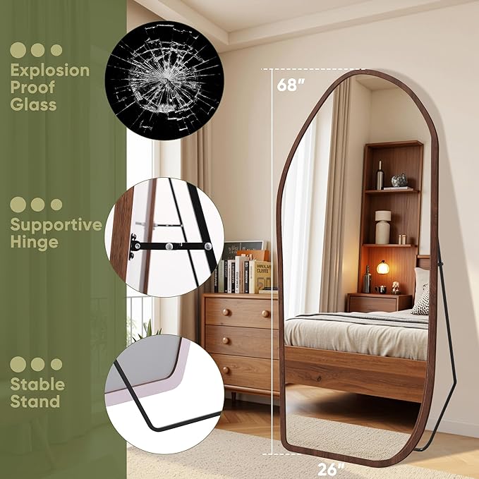 Suidia Full Length Mirror, Oversized Floor Mirror with Solid Wood Frame, Large Standing Mirror for Bedroom Living Room, Wood Art Style, Dark Walnut, 68" L x 26" W