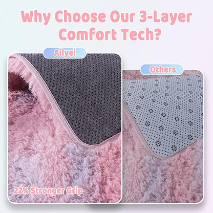 Shag Rugs for Living Room 9x12, Ultra Soft Abstract Pink Big Fuzzy Rugs for Bedroom, 9 x 12 Fluffy Shaggy Plush Carpet Girls Kids Room Dorm Upgrade Non-Slip