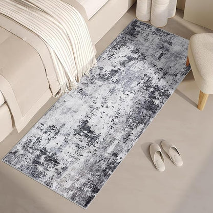ROYHOME Modern Abstract 2x7 Runner Rug Washable Non Slip Stain Resistant Rug for Hallway Kitchen Bedroom Non Shedding Low Pile Indoor Floor Cover,Grey