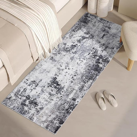 ROYHOME Modern Abstract 2x7 Runner Rug Washable Non Slip Stain Resistant Rug for Hallway Kitchen Bedroom Non Shedding Low Pile Indoor Floor Cover,Grey