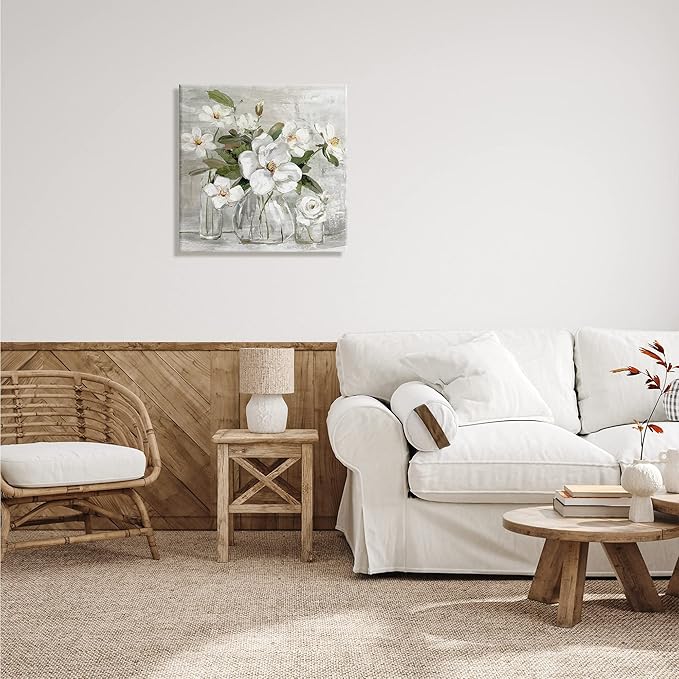 Stupell Industries 'Blooming White Florals Distressed Painting Country Still Life', Canvas Art, 24 x 24 Inches, Easy to Hang and Sturdy, Made in USA, by Sally Swatland