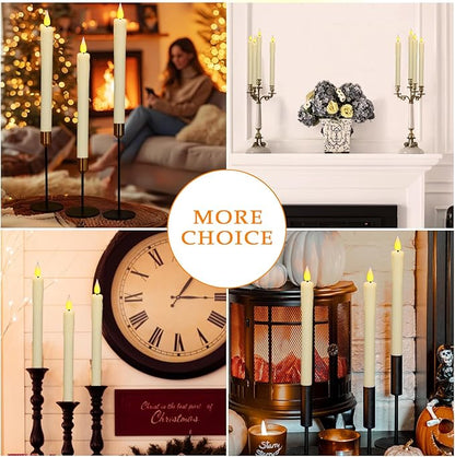 KSWING Upgraded Real Wax LED Flameless Taper Candles with Remote, 2 PCS Ivory Dripping Candlesticks Battery Operated 3D Flickering - 9.6" Long Realistic Fake Candle Sticks for Home/Wedding/Xmas Decor