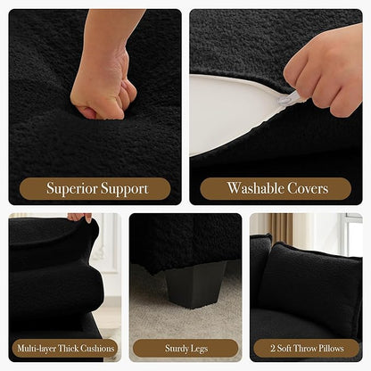 ROWHY 112'' Modular Sectional Cloud Couch with Movable Ottoman, 4 Seat Modern Chenille Sofa with 2 Throw Pillows, Deep Seat L Shaped Couch for Living Room Bedroom Apartment, Black | Arrange Freedom, Pet-Friendly Fabric, Sturdy Frame, Ultimate Comfort, ...