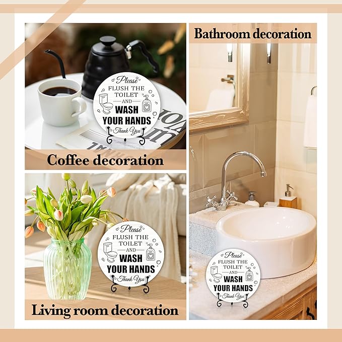Funny Bathroom Decor, Wash Your Hands Sign, Modern Farmhouse Bathroom Decor, Hand Washing Signs For Home, Restroom Decor Plaque With Stand, Half Bath Decor, Farmhouse Rustic Bathroom Decor-41