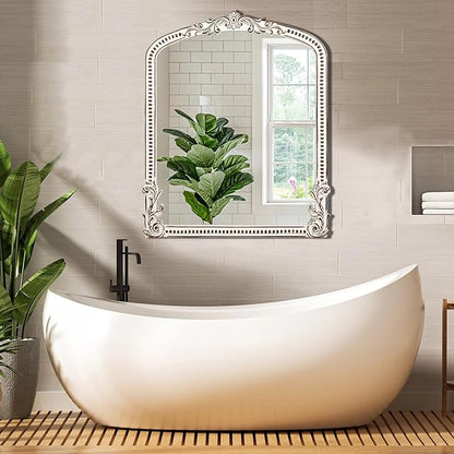 HOITUZYUS Baroque Arched Wall Mirror: 35x30 Inch Rustic Farmhouse Mirror - Ornate Decorative Mirrors for Fireplace, Living Room, Bedroom, Entryway, Bathroom