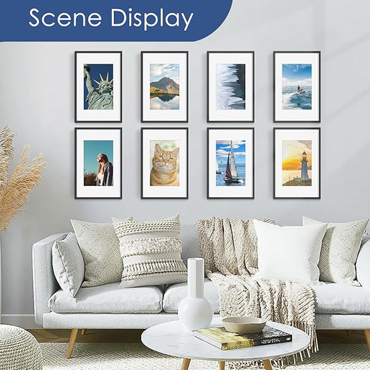 PEALSN 11x17 Picture Frame Set of 6, Display Pictures 8x12 with Mat or 11 x 17 without Mat for Wall Mounting Display, Photo Frames Collage for Wall Decor, Black.