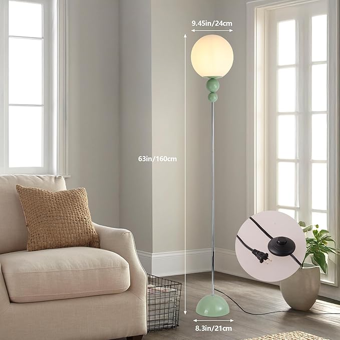DEC LUCE DECOLUCE LIGHTING Modern Floor Lamps for Living Room, Globe Glass Shade Floor lamp for Bedroom, Standing lamp for Office, Corner(Pastel Green)