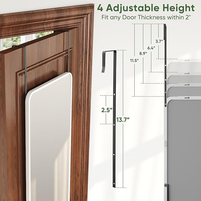 Suidia Full Length Mirror Over the Door&Wall Mounted, 48"x14" Door Mirror with Aluminum Alloy Frame, HD Shatterproof, No-Drill, Hanging Mirrors for Bedroom, Bathroom, Dorm, Closet, Rounded Rect, White
