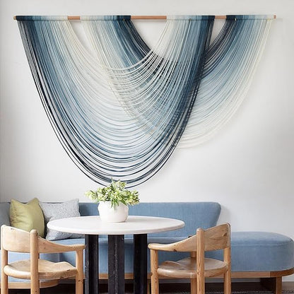 Macrame Wall Hanging Large Boho Wall Decor Navy Blue Fiber Wall Art for Living Room Bedroom Apartment Dorm 57" W x 39" L