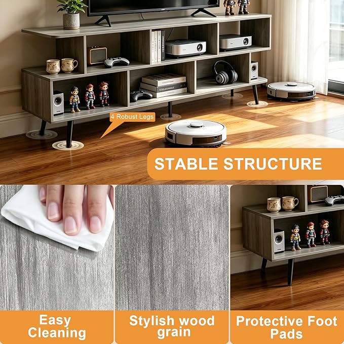 Lightdot 65" TV Stand Fits TVs Up to 75 Inch,Entertainment Center with Power Outlet & Open Storage Shelves,Sofa Cabinet Media Console for Living Room, Bedroom,Kitchen,Easy Assembly, American Walnut