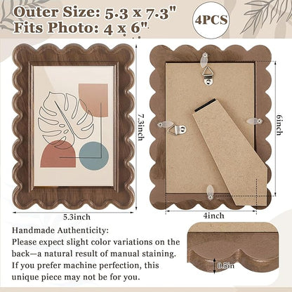 Novabright 4 Pcs 4 x 6 Inch Wood Petal Picture Frame Vintage Photo Frame with Real Glass for Tabletop and Wall Display Home Decor Photo Gallery Family Friend Wedding Graduation Gift
