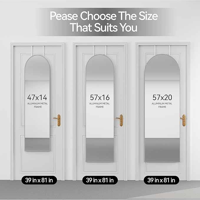 SCWF-GZ 57x20 Door Hanging Full Length Mirror, Floor (Height 5.7ft just Body in1.3ft) or Wall Mounted Metal Frame Arch Dressing Mirrors for Bedroom Bathroom Living Room 57 20 inch Silver