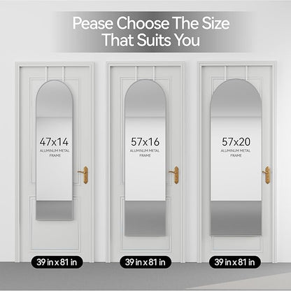 SCWF-GZ 57x20 Door Hanging Full Length Mirror, Floor (Height 5.7ft just Body in1.3ft) or Wall Mounted Metal Frame Arch Dressing Mirrors for Bedroom Bathroom Living Room 57 20 inch Silver