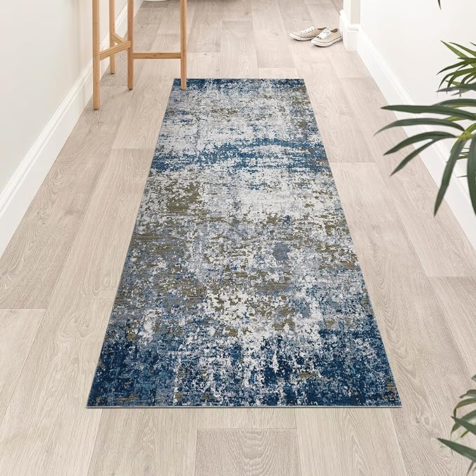 ROYHOME Modern Abstract 2x8 Runner Rug Non Slip Non Shedding Rug Low Pile Stain Resistant for Bedroom Hallway Kitchen,Navy