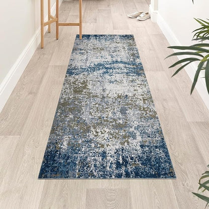 ROYHOME Modern Abstract 2x7 Runner Rug Washable Non Slip Stain Resistant Rug for Hallway Kitchen Bedroom Non Shedding Low Pile Indoor Floor Cover,Navy