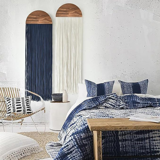 2 Pcs Macrame Wall Hanging Fiber Wall Art Boho Fringe Wall Decor Handmade Modern Textile Tapestry for Living Room Bedroom Apartment Scandinavian Home Decor 13.7" W x 51" L