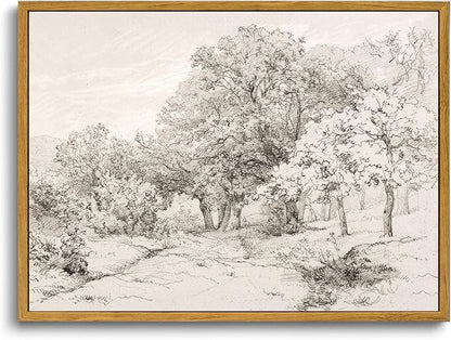 OIQArtOIQ Vintage Landscape Canvas Wall Art Framed Natural Scenery Painting Artwork Prints France Country Wilderness Farmhouse Decor Pictures Kitchen Bedroom Living Room Bathroom