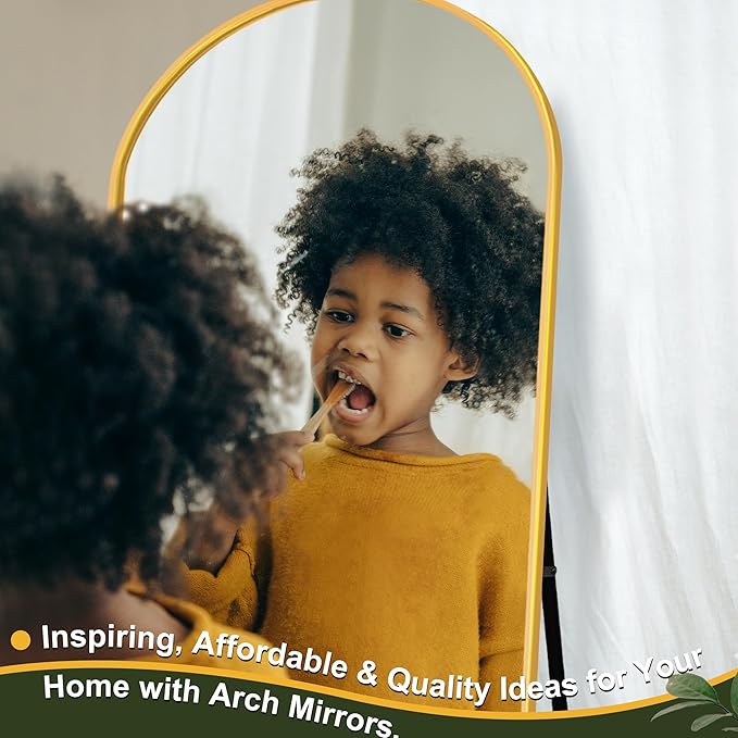 NicBex Arched Full Length Mirror with Stand, 57"x 20" Gold Full Body Mirror, Aluminum Alloy Frame Floor Mirror, Free Standing Mirror, Wall-Mounted, for Bedroom Living Room Dressing Room