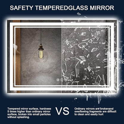 60 x 36 Inch LED Bathroom Mirror with Lights, Large Led Vanity Mirror,Backlit and Front Lighted Bathroom Mirror for Wall,Anti-Fog, 3 Colors Dimmable, Memory,ETL Listed