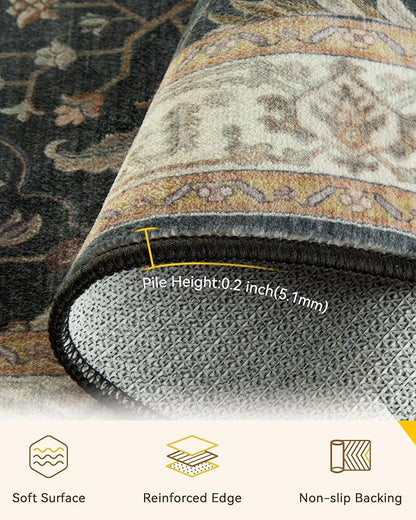 RELEANY Area Rugs 2'x10' Runner Rug Non Slip Washable for Kitchen Hallway Bedroom Beside Laundry Room Bathroom Rug, Floor Carpet, Vintage Black Brown Neutral