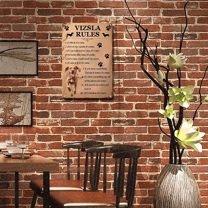 Metal Sign Tin Sign Vintage Wall Art Vizsla Rules Bar Sign for Restaurant 6×8 Inches