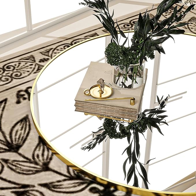 Round Mirror Wall Mounted Mirror - 28" Circle Mirror Bathroom Vanity Mirror with Aluminum Frame for Bedroom Living Room, Entryway Decor Gold Mirror