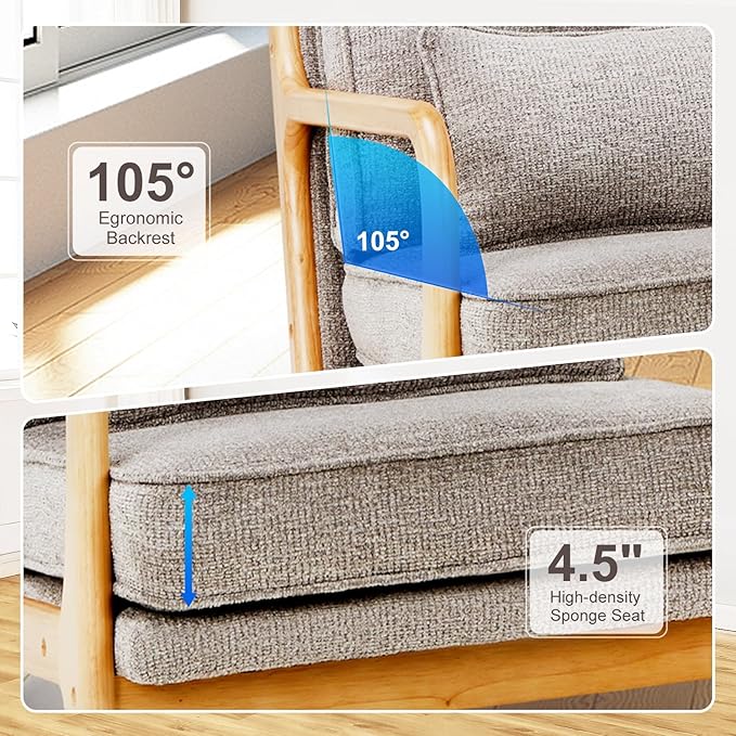MALOL Accent Chair Set of 2 with Solid Wood Frame, Mid-Century Relaxing Armchair Lumbar Pillow& Soft Cushion, Reading Leisure Chair for Living Room, Bedroom, Waiting Room-Grey