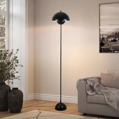 COSYLUX Modern Floor Lamp for Living Room, Industrial Tall Standing Lamp for Bedroom, Metal Shade Reflecting Light Reading Floor Lamp for Office, Nursery Room, Corner(Glossy Black)