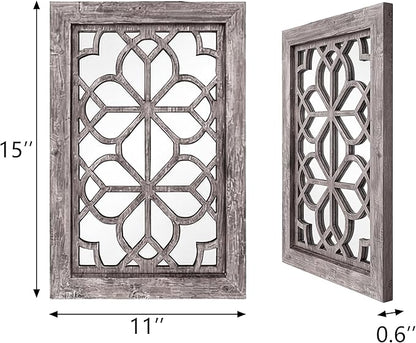 Set of 2 11x15 Inch Rectangular Shatterproof Brown Decorative Wall Mirrors, Boho Farmhouse Rustic Vintage Accent Mirrors for Living Room Bedroom Entryway & Home Decor