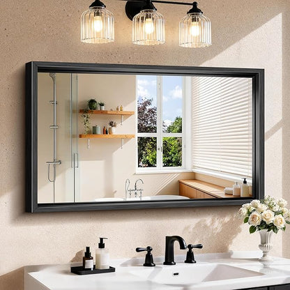 CIRCUMI 24"x40" Brushed Black Mirror with Chunky Box Metal Frame, Bathroom Mirror for Vanity Remodel & New Home, Living Room, Entryway, Rectangular Wall Mirror, Tempered Glass, Vertical or Horizontal