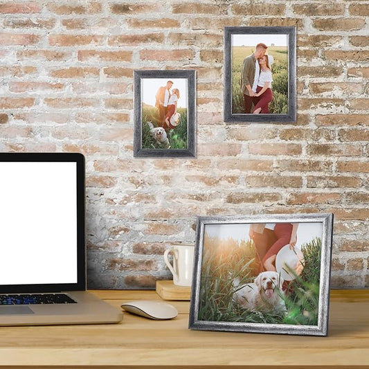 Giftgarden 10-Pack Distressed Silver Picture Frames for Various Sizes Photos, Four 4x6, Four 5x7, Two 8x10, Multi Assorted Antique Silver Frame Collage for Wall or Tabletop