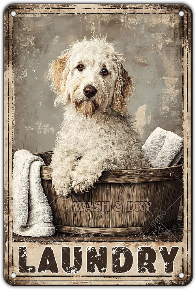 Labradoodle Dog Laundry Vintage Tin Sign Metal Aluminum Sign Iron Painting Vintage Wall Decoration Poster for Home Hotel Bathroom 12x8 Inch
