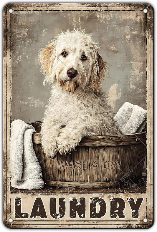 Labradoodle Dog Laundry Vintage Tin Sign Metal Aluminum Sign Iron Painting Vintage Wall Decoration Poster for Home Hotel Bathroom 12x8 Inch