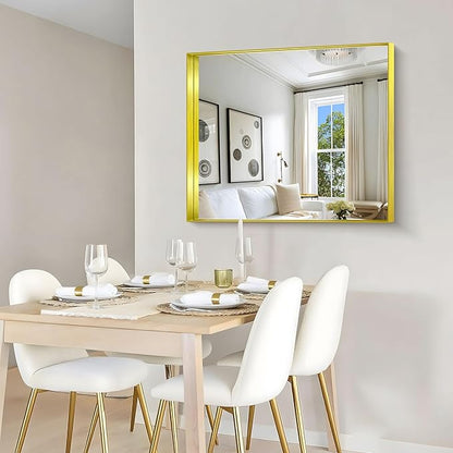 CIRCUMI Gold Bathroom Mirror, 30"x36" Rectangular Mirror with Deep Metal Frame, Brushed Finish, Tempered Glass, Mirror for Wall, Oversink, Bedroom, Installed Vertically/Horizontally, Crystal-Clear