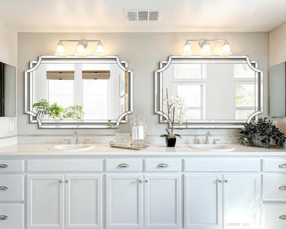 Chende 32" x 47" Large Wall Mirror for Living Room Decor, Modern Unique Decorative Mirror with Beveled Glass Scalloped Corner, Horizontal or Vertical Hanging for Entryway, Dining Room, Bathroom