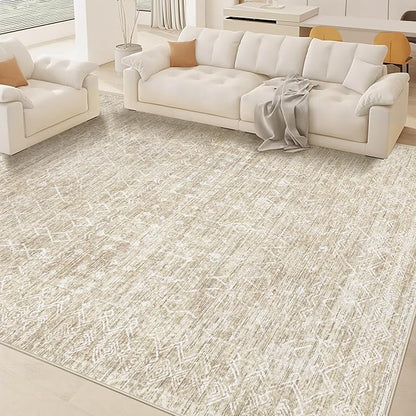 Area Rug for Living Room 6x9: Large Washable Boho Moroccan Rugs Geometric Neutral Rug, Non-Slip Foldable Morden Farmhouse Indoor Floor Carpet for Bedroom Dining Table Home (Moroccan Beige, 6'x9')