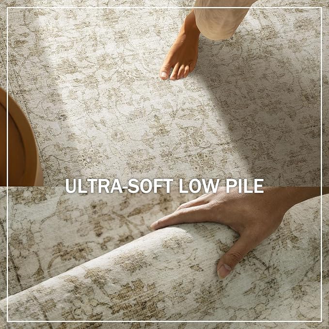Machine Washable Rugs for Living Room: 5x7 Area Rugs for Bedroom Boho Vintage Rugs Stain Resistant Non Slip Low Pile Soft Lightweight Carpet for Kitchen Dining Room Farmhouse Nursery Kids Room