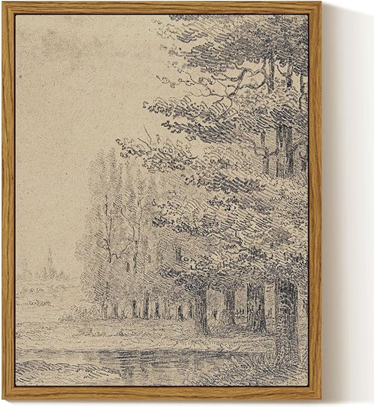 InSimSea Framed Canvas Wall Art, Vintage Sketch Landscape Painting, Rustic Nature Scenery Decor for Living Room Shelf Hallway,10x8in, Beige Tones