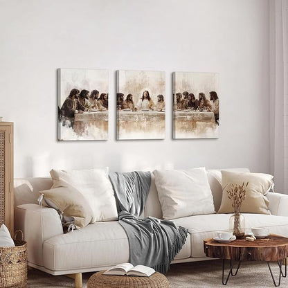 WENGTIAO 3Pcs Christian Wall Art Prints Jesus Last Supper Canvas Painting Poster Religious Scripture Pictures Bible Renaissance Easter Artwork For Dining Room Living Room Church 16x24 inch