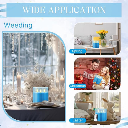 Retisee 6'' x 6'' Extra Large Flameless Candles, 3 Wick Glass Large Candles with Remote Control and Timer Function, Real Wax LED Pillar Flickering for St. Patrick's Spring Party Decor(Blue,1 Pcs)