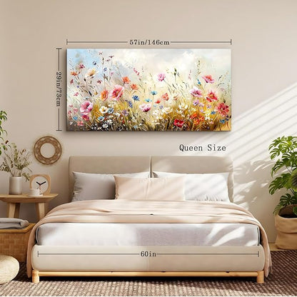 crmotu Large Wall Art for Living Room, Flower Market Botanical Prints, Floral Nature Decor Canvas Pictures, Meadow Wildflower Rustic Home Decorations, Modern Bedroom Farmhouse Wall Decor 29"X57"