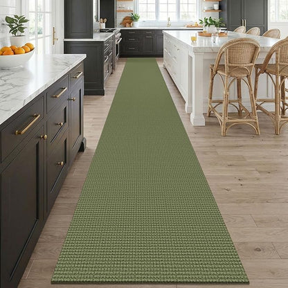 KOZYFLY Braided 2.5'x20' Runners Rugs for Hallway, Extra Long Washable Runner Rug, Woven Non Slip Kitchen Runner, Cotton Entryway Rug, Floor Carpet for Entry, Aisle, Hall, Olive Green/Earthy Green