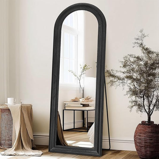 Solid Wood Full Length Mirror - 65"x22" Arched Floor Mirror, Free Standing & Wall Mounted - Elegant Design for Bedroom, Dressing Room, Hallway, Black