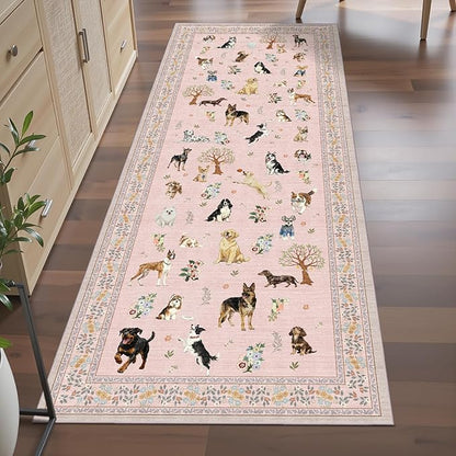 Pink Rug Runner for Hallways Kitchen Rug 2x6, Non Slip Washable Rugs with Rubber Backing Soft Floral Dog Carpet Runner for Hallways, Kitchen, Laundry, Bedroom, Bathroom