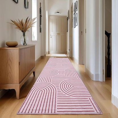 ROYHOME Modern Rug 2x6 Runners for Hallways, Abstract Kitchen Runner Rugs Non Slip Bath Runner, Rainbow Washable Runners Rug for Bedroom, Soft Long Rugs for Entryway Bathroom Laundry Dorm, Pink